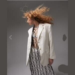 TopShop Linen Blend Single Breasted Blazer Oatmeal Size 8 NWOT $109 MSRP